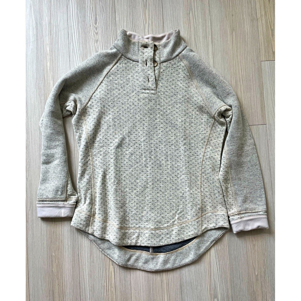 prAna Women's Sz S Gray Mock Neck Button Pullover Knit Sweatshirt Henley